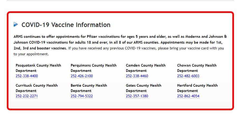 COVID-19 Vaccine Information_ARHS Website Screenshot
